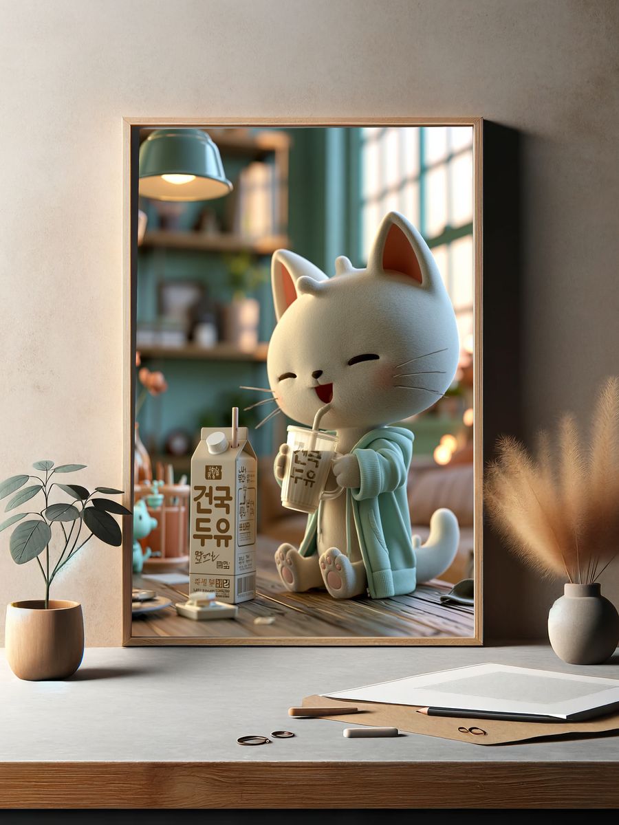 Cute Cat Café Illustration Poster. — room view 2