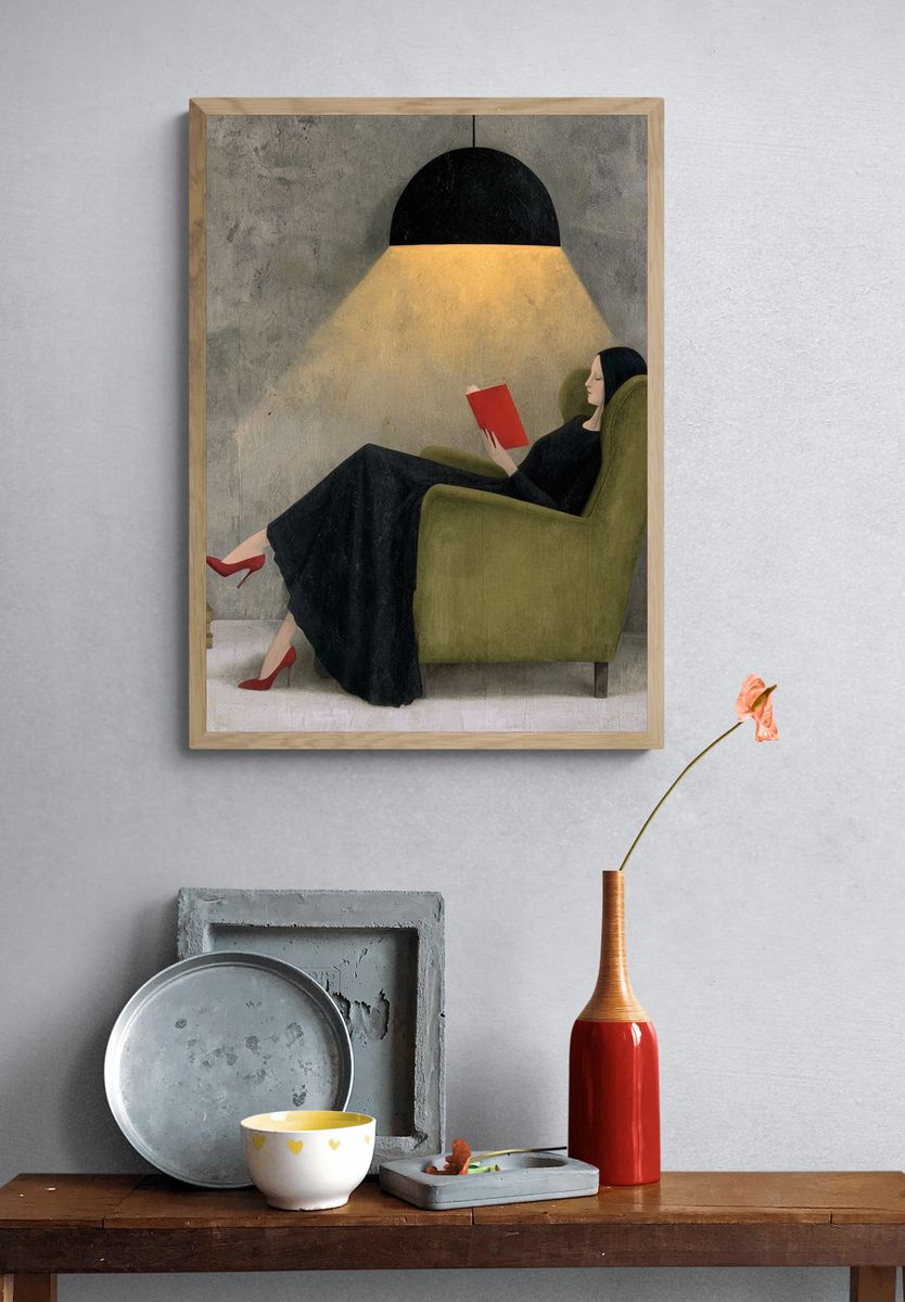 Reading Woman Surrealist Poster. — room view 3