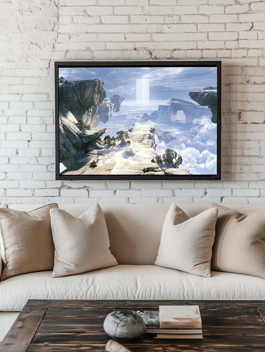 Floating Cliffs Fantasy Landscape Poster. room preview