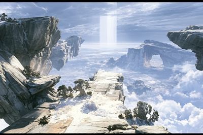 Floating Cliffs Fantasy Landscape Poster.