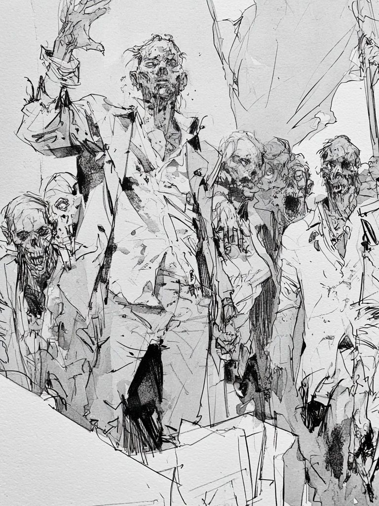 Zombie Horde Ink Illustration Poster. poster — illustration art