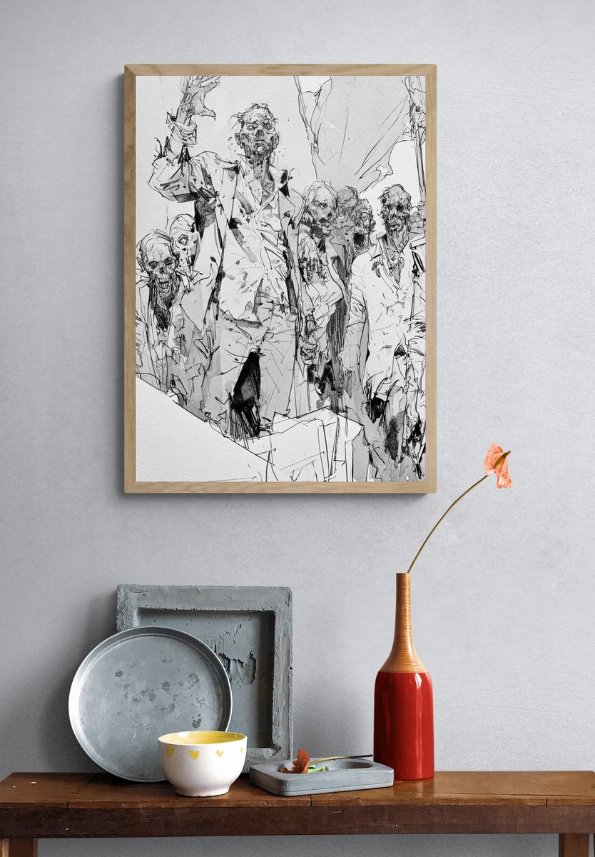 Zombie Horde Ink Illustration Poster. — room view 3