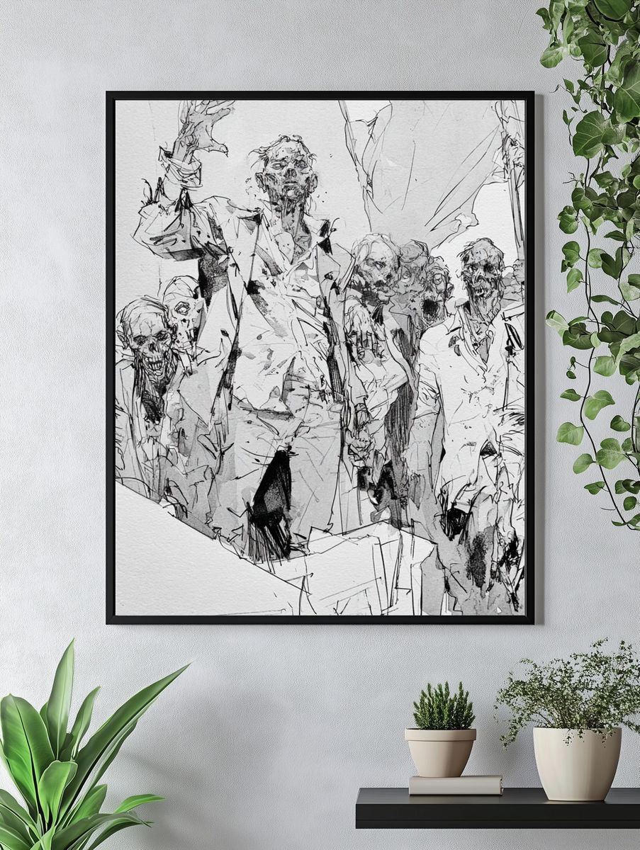Zombie Horde Ink Illustration Poster. — room view 4