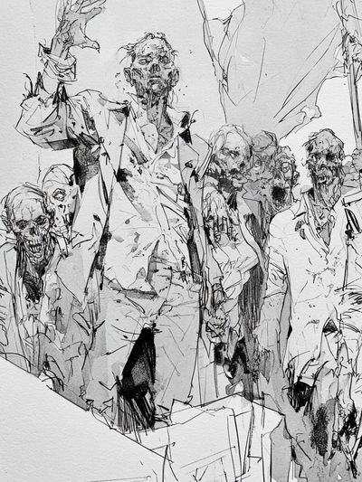Zombie Horde Ink Illustration Poster. poster