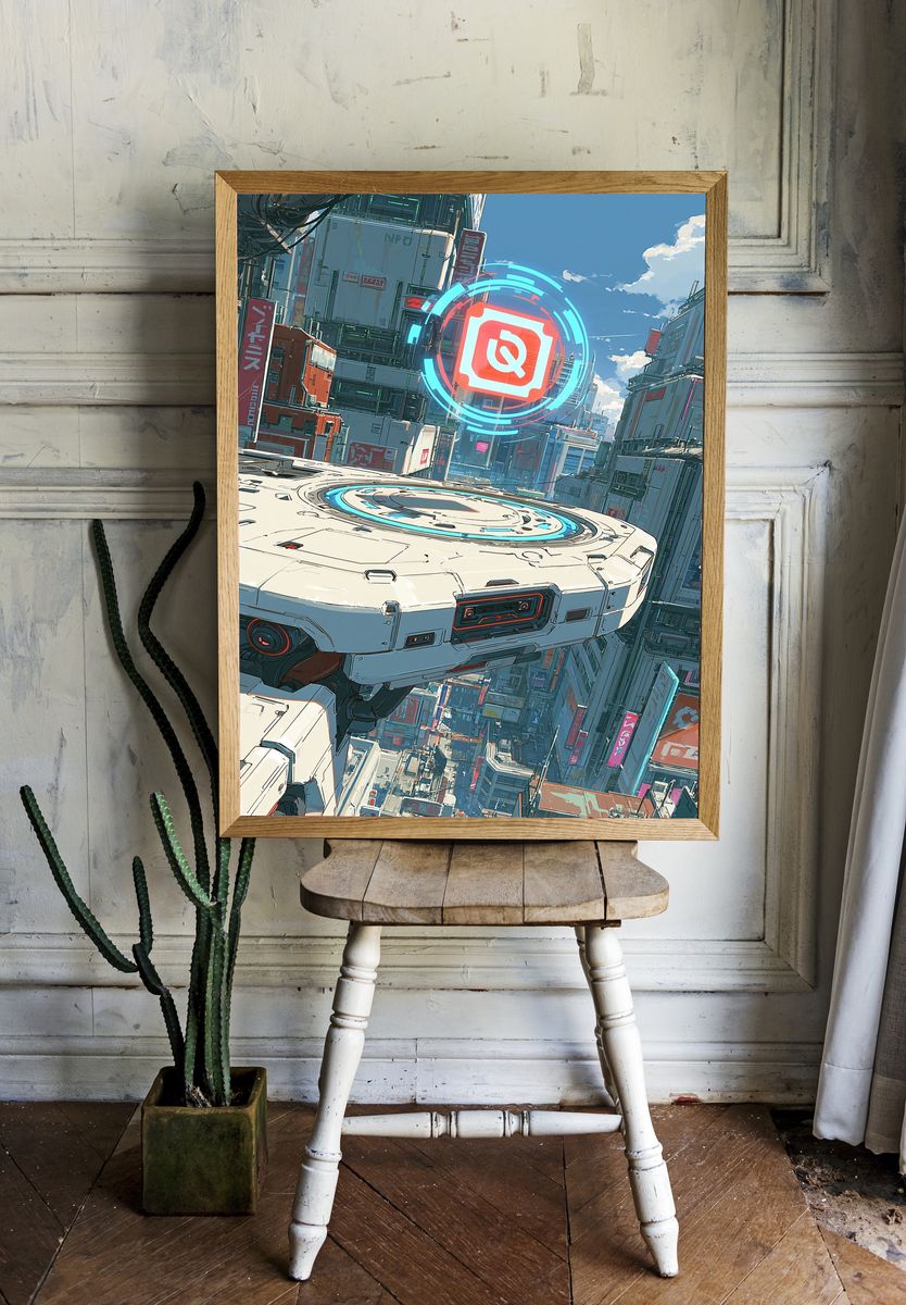 Cyberpunk Cityscape Digital Art Poster. — room view 1