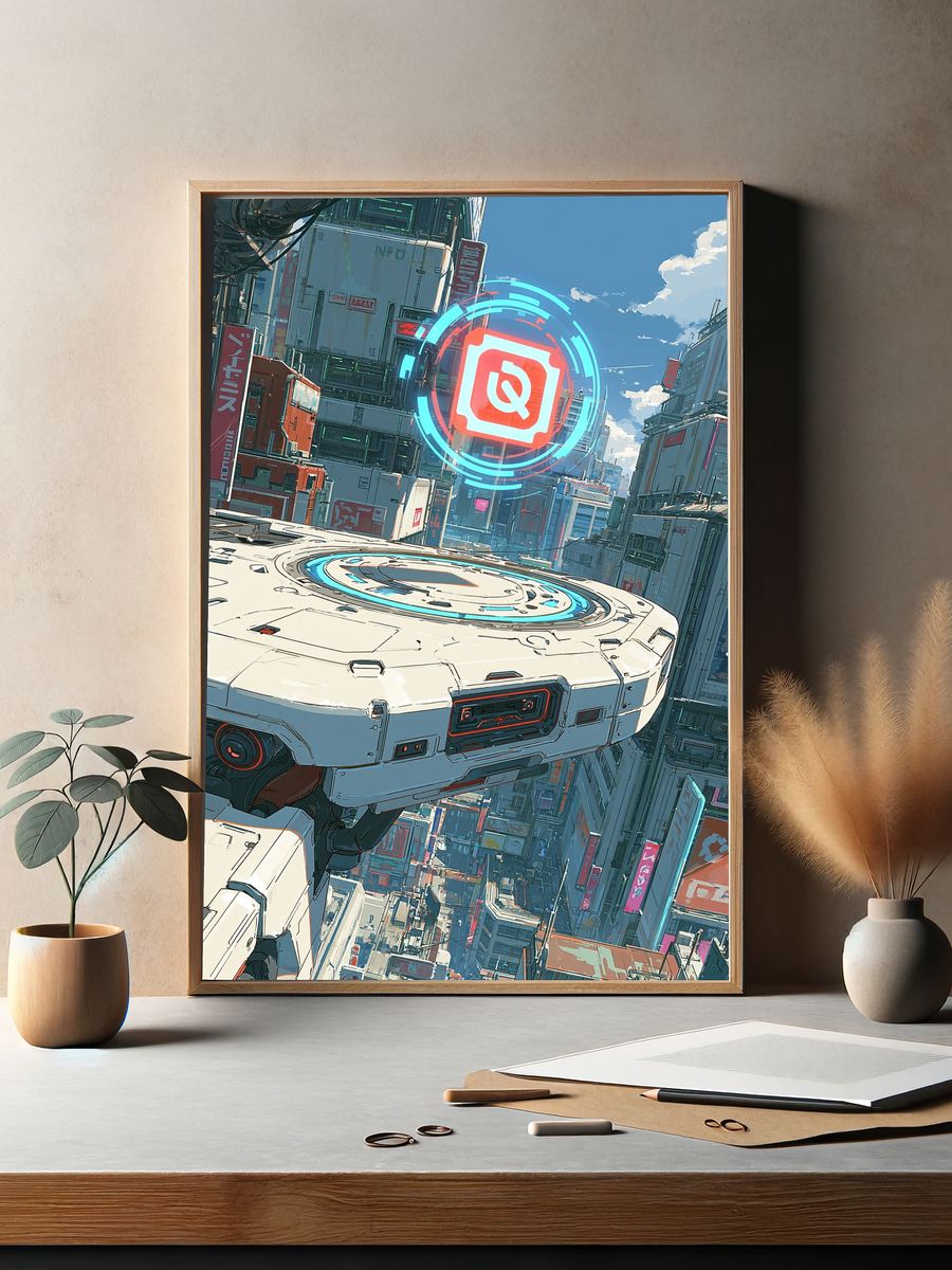 Cyberpunk Cityscape Digital Art Poster. — room view 2