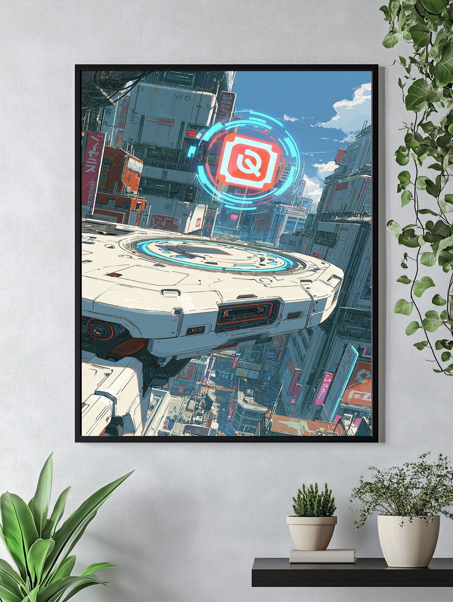 Cyberpunk Cityscape Digital Art Poster. — room view 4