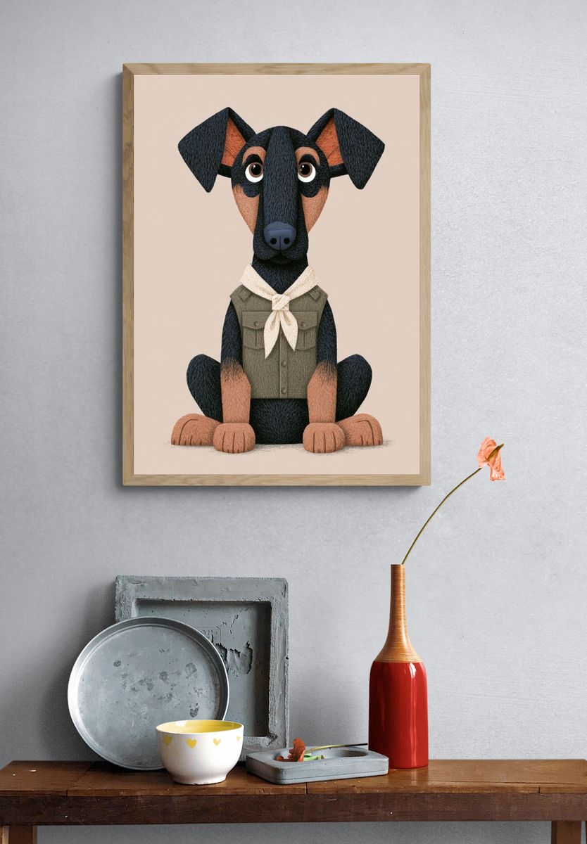 Cute Dog Portrait Illustration Poster. — room view 3