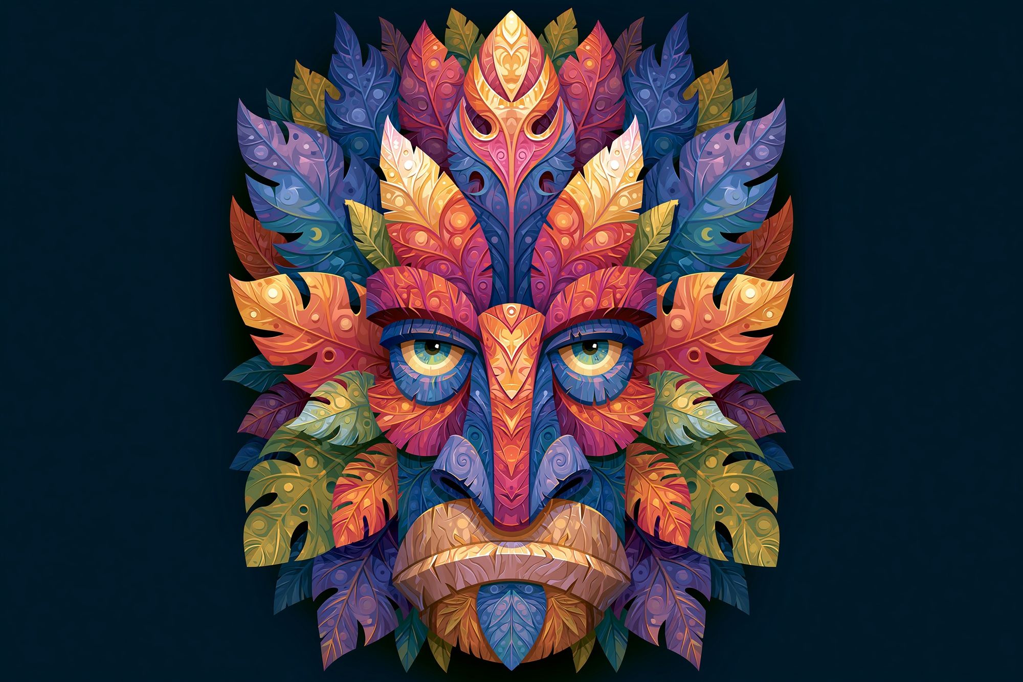 Colorful Leaf Mask Illustration Poster. poster detail