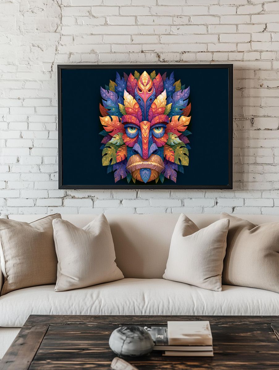 Colorful Leaf Mask Illustration Poster. — room view 1