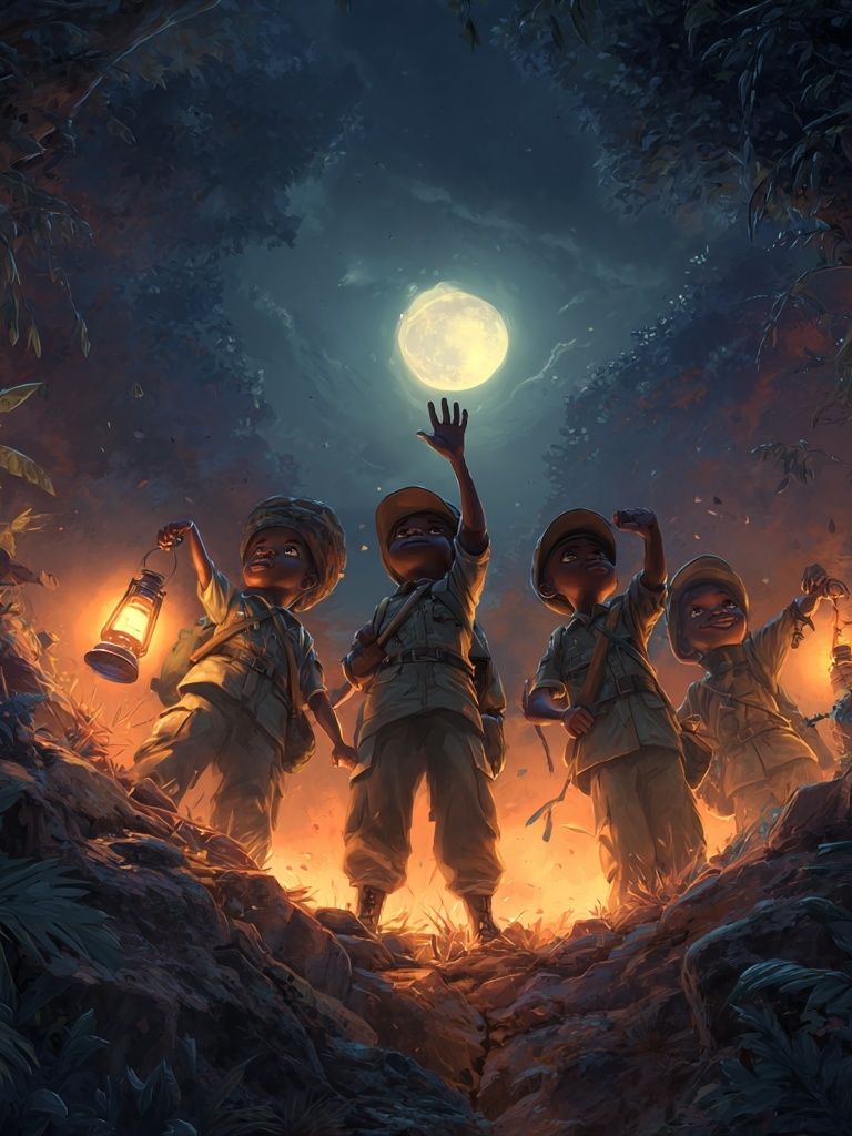 Moonlit Jungle Explorers Illustration Poster. poster detail