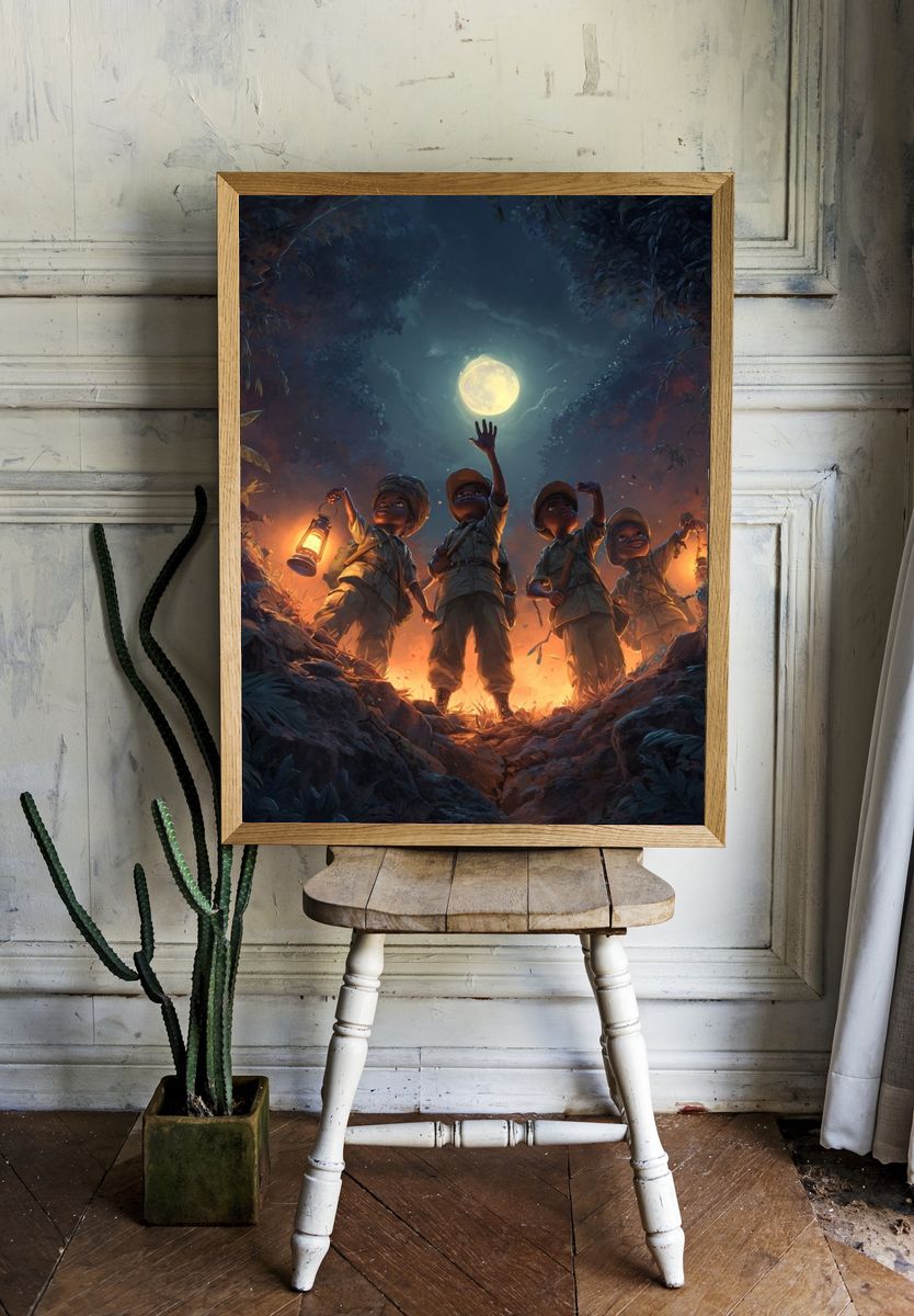 Moonlit Jungle Explorers Illustration Poster. — room view 1