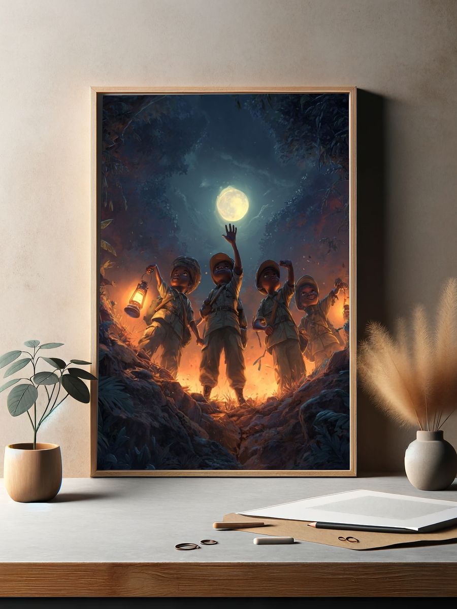 Moonlit Jungle Explorers Illustration Poster. — room view 2