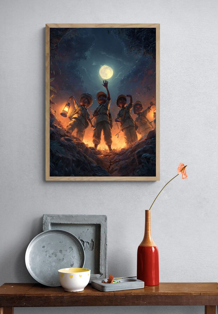Moonlit Jungle Explorers Illustration Poster. — room view 3