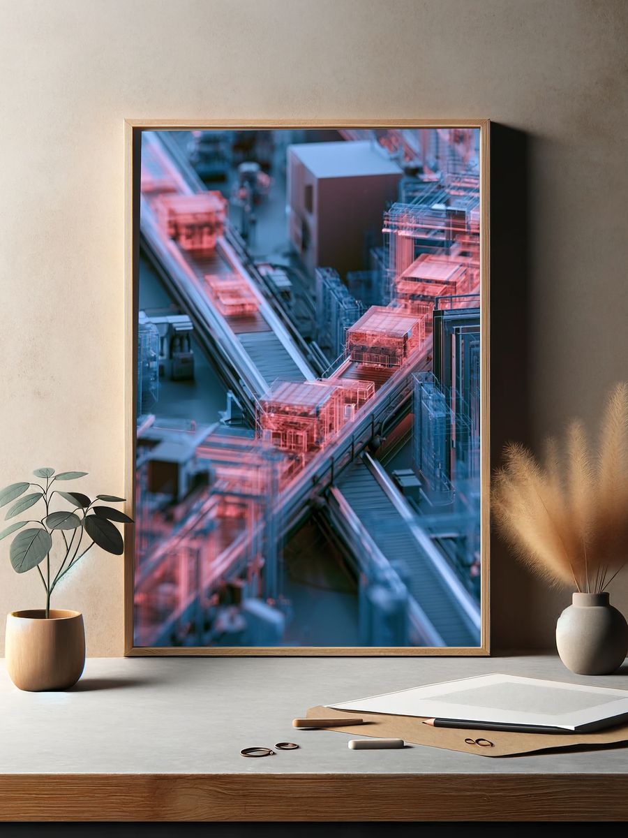 Neon Circuit Cityscape Print. — room view 2