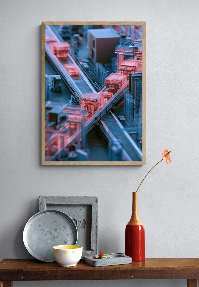 Neon Circuit Cityscape Print. — room view 3