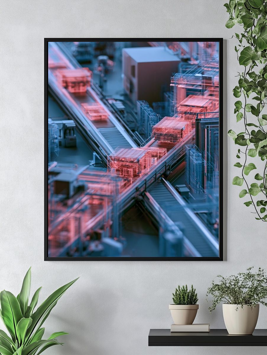 Neon Circuit Cityscape Print. — room view 4