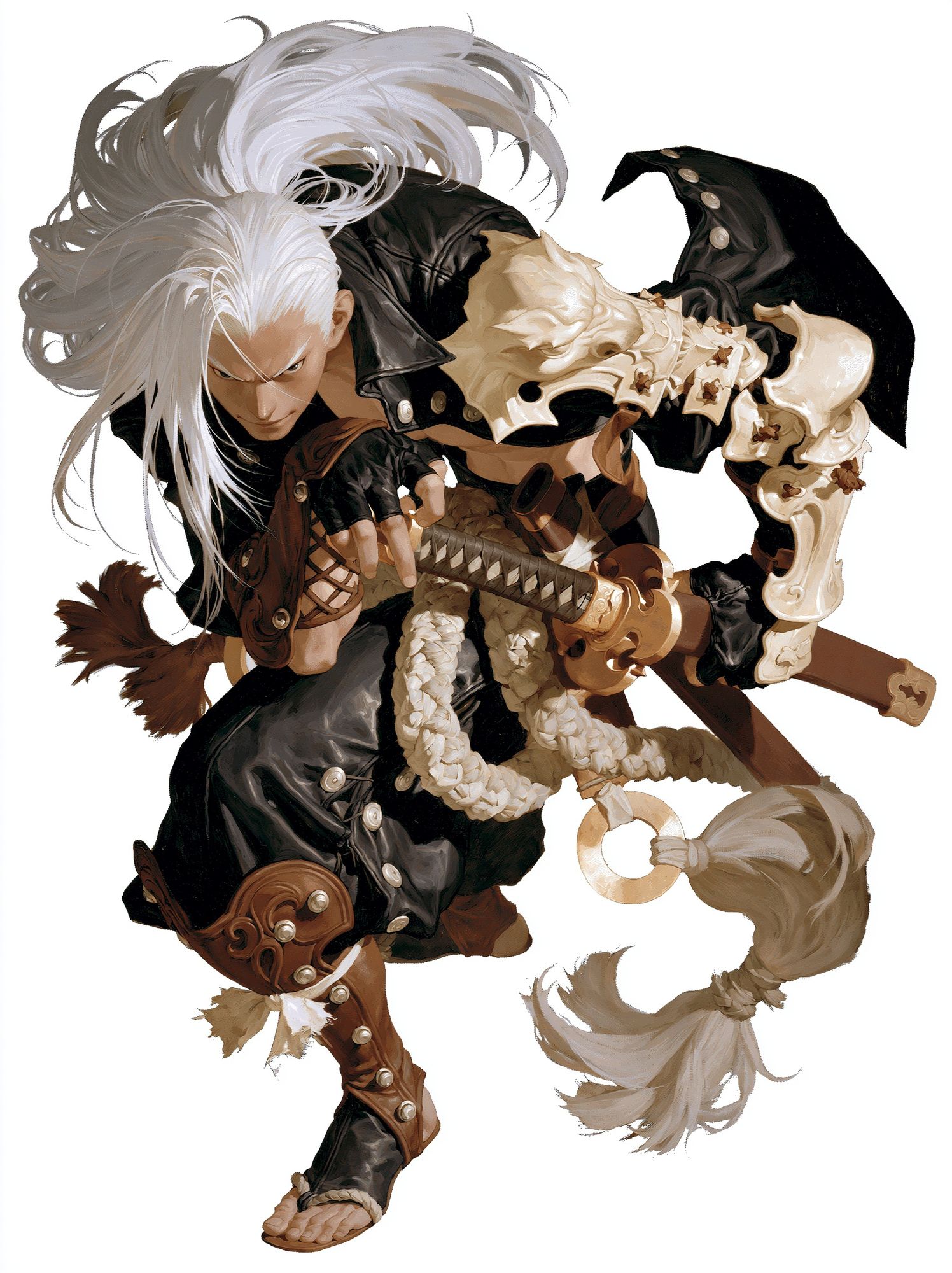 White-Haired Warrior Digital Art Poster. poster — illustration art