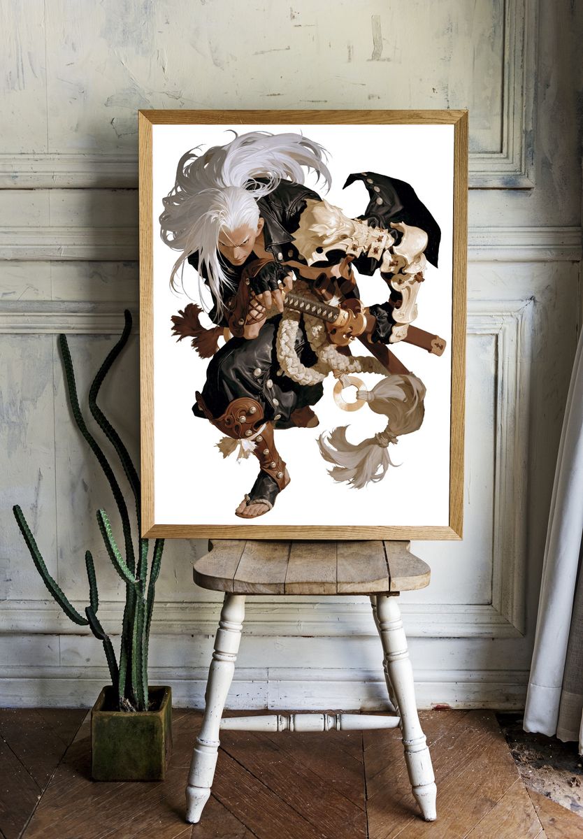 White-Haired Warrior Digital Art Poster. room preview