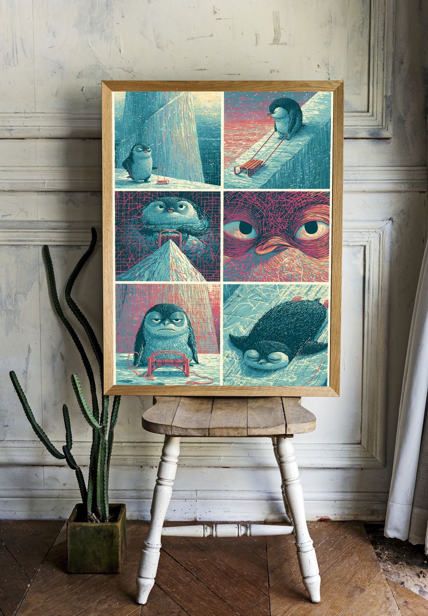 Surreal Owl Study Illustration Poster. room preview