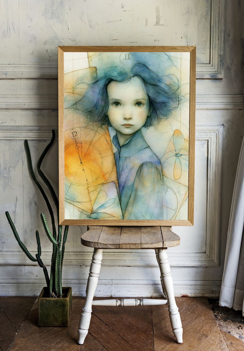 Dreamlike Child Portrait Illustration Poster. — room view 1