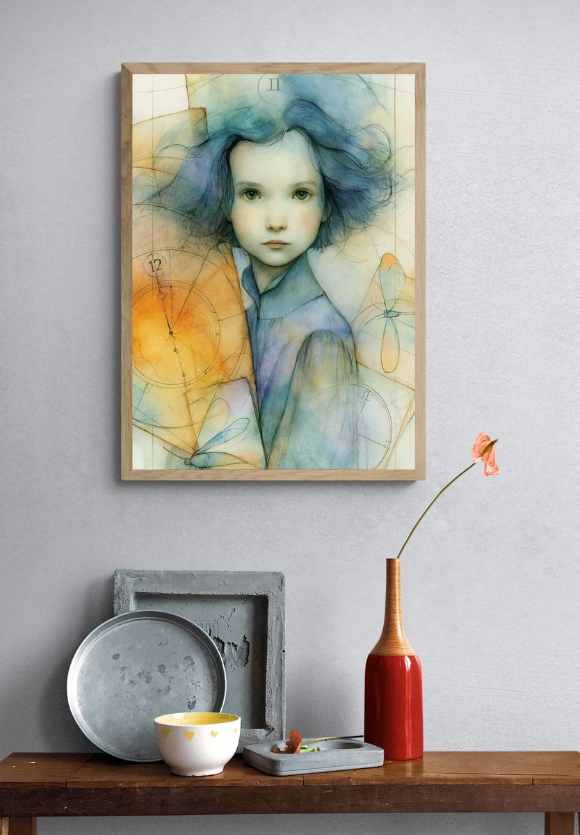 Dreamlike Child Portrait Illustration Poster. — room view 3