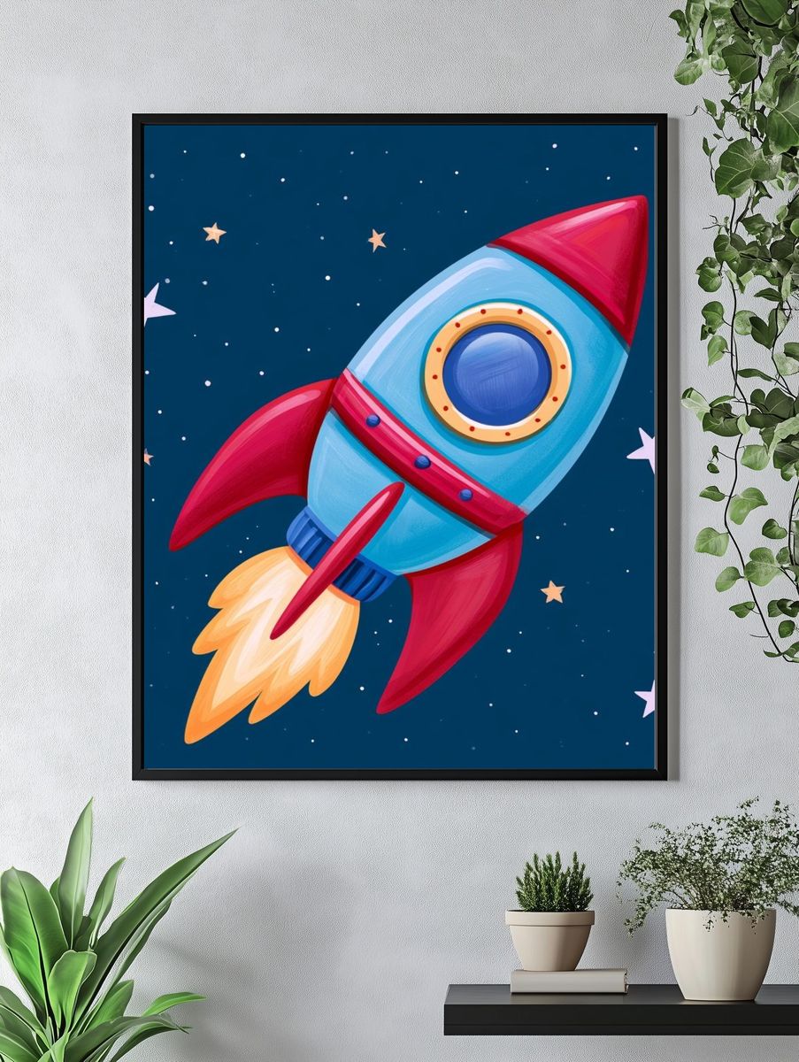 Rocket in Space Illustration Poster. — room view 4