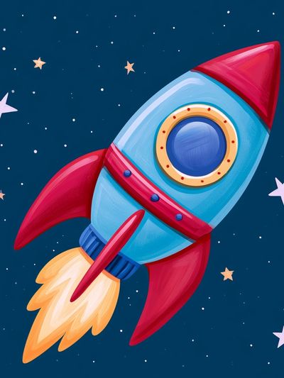 Rocket in Space Illustration Poster.