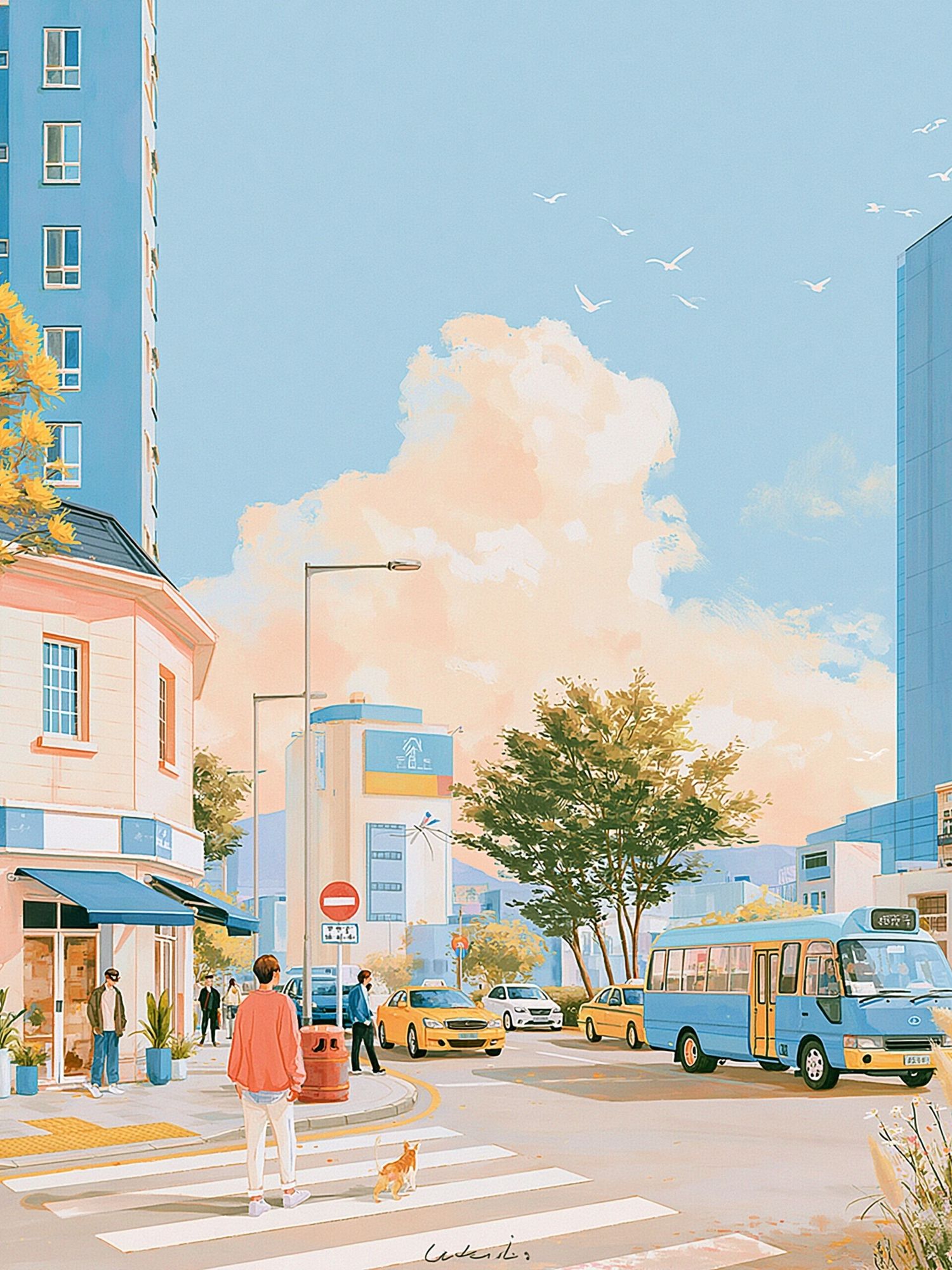 Pastel City Street Illustration Poster. poster detail
