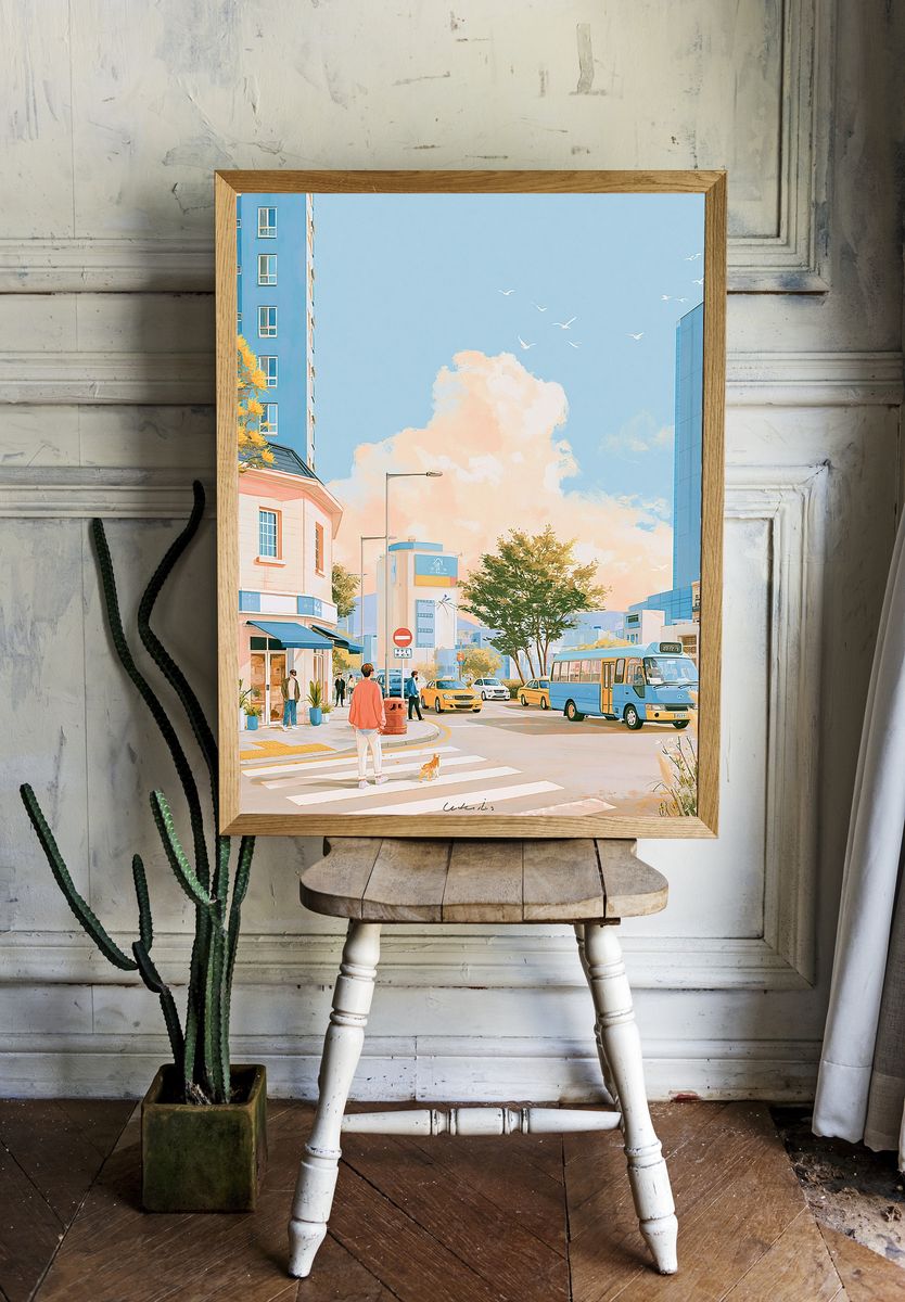 Pastel City Street Illustration Poster. room preview