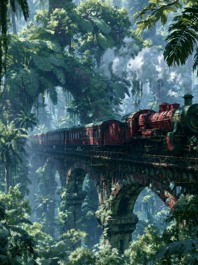 Jungle Steam Train Illustration Poster. poster — illustration art
