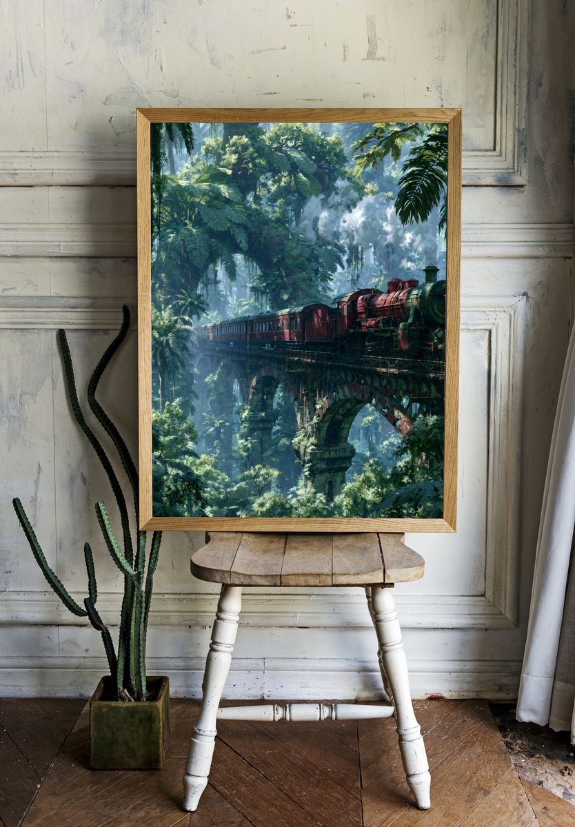Jungle Steam Train Illustration Poster. — room view 1