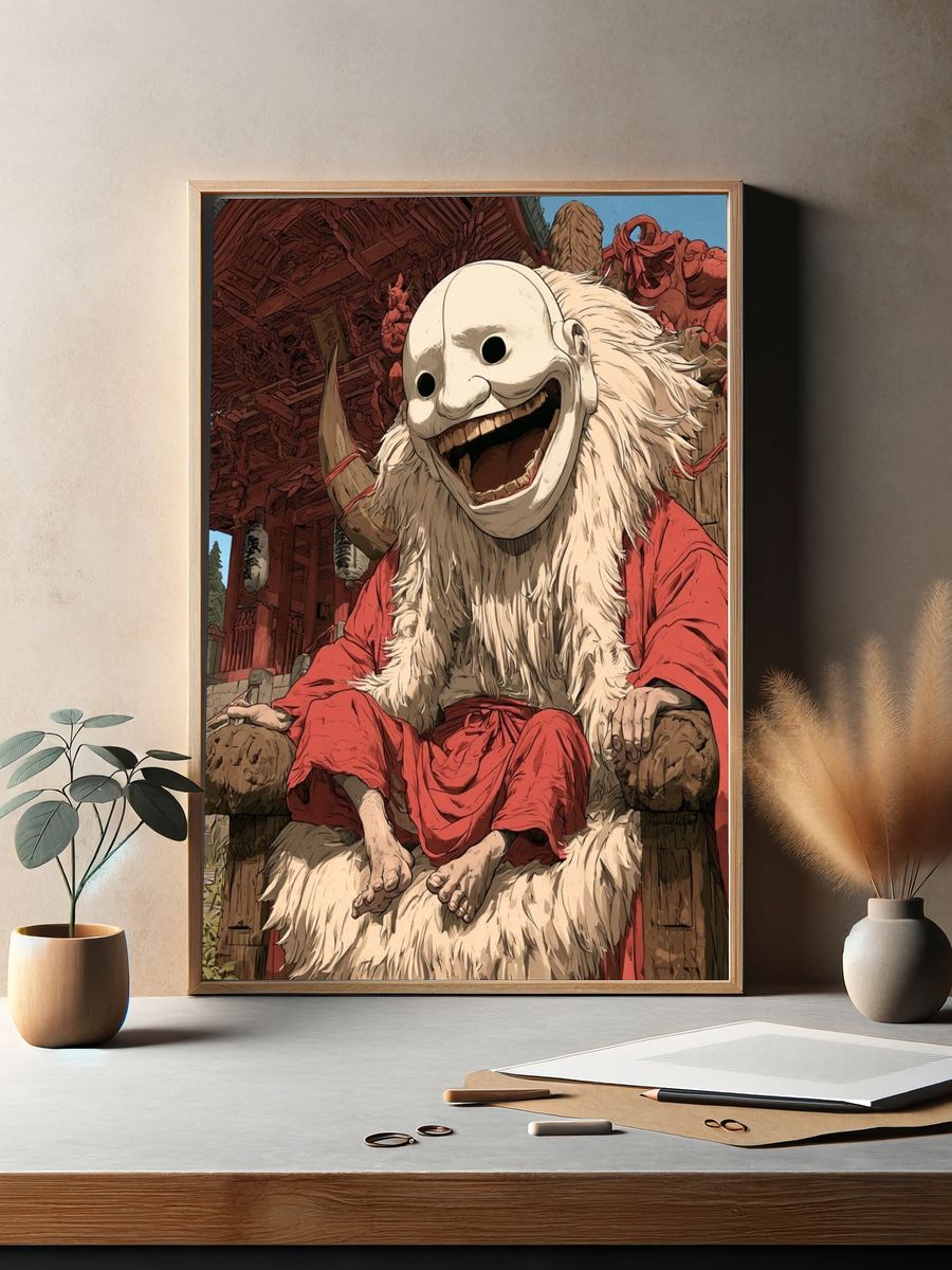 Masked Shrine Guardian Illustration Poster. — room view 2