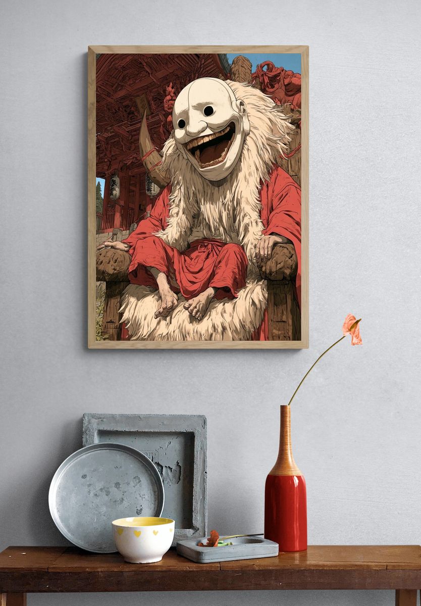 Masked Shrine Guardian Illustration Poster. — room view 3