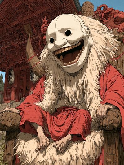 Masked Shrine Guardian Illustration Poster. poster