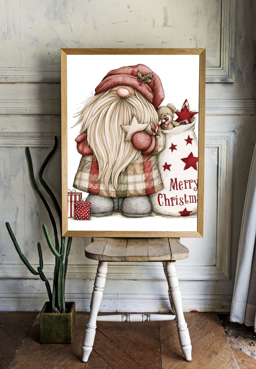 Merry Christmas Gnome Illustration Poster. — room view 1