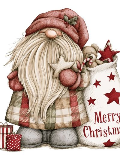 Merry Christmas Gnome Illustration Poster.