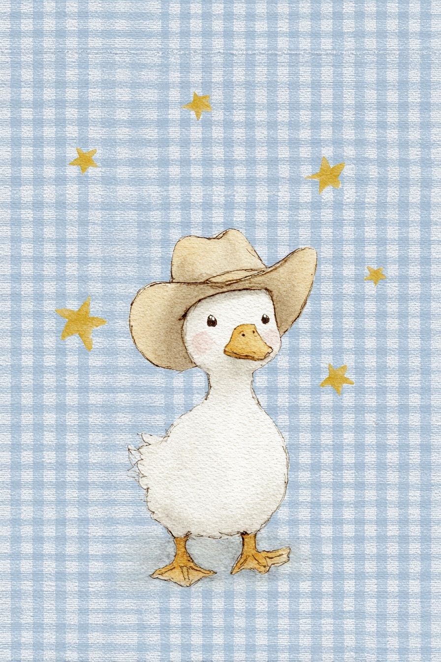 Cowboy Duck Watercolor Print. poster detail