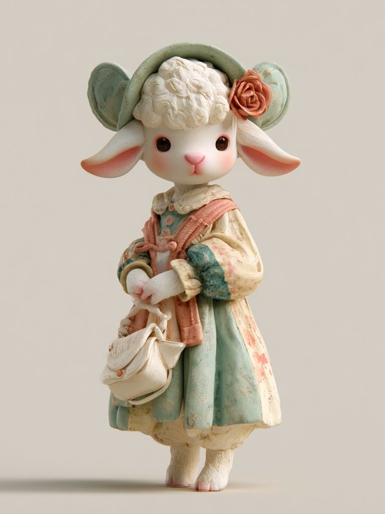 Pastel Lamb Figurine Illustration Poster. poster — illustration art