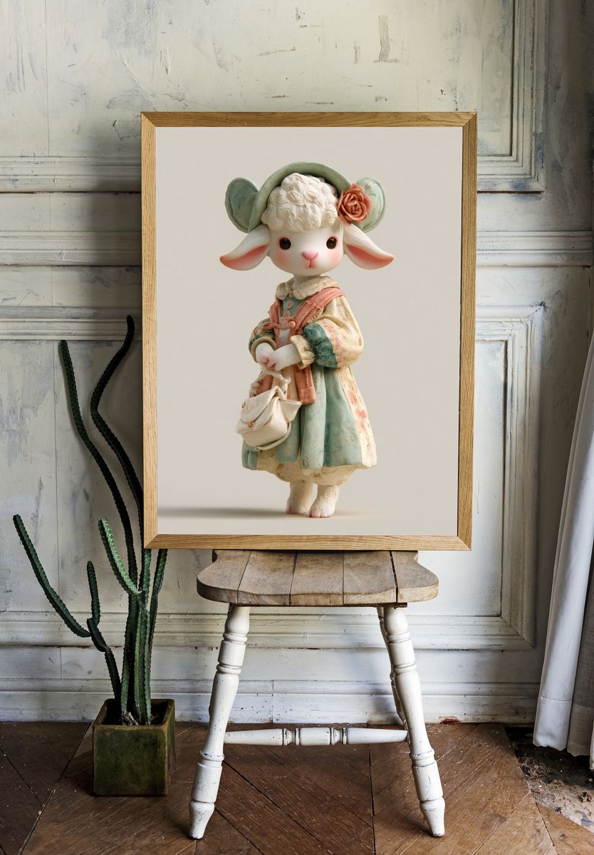 Pastel Lamb Figurine Illustration Poster. — room view 1