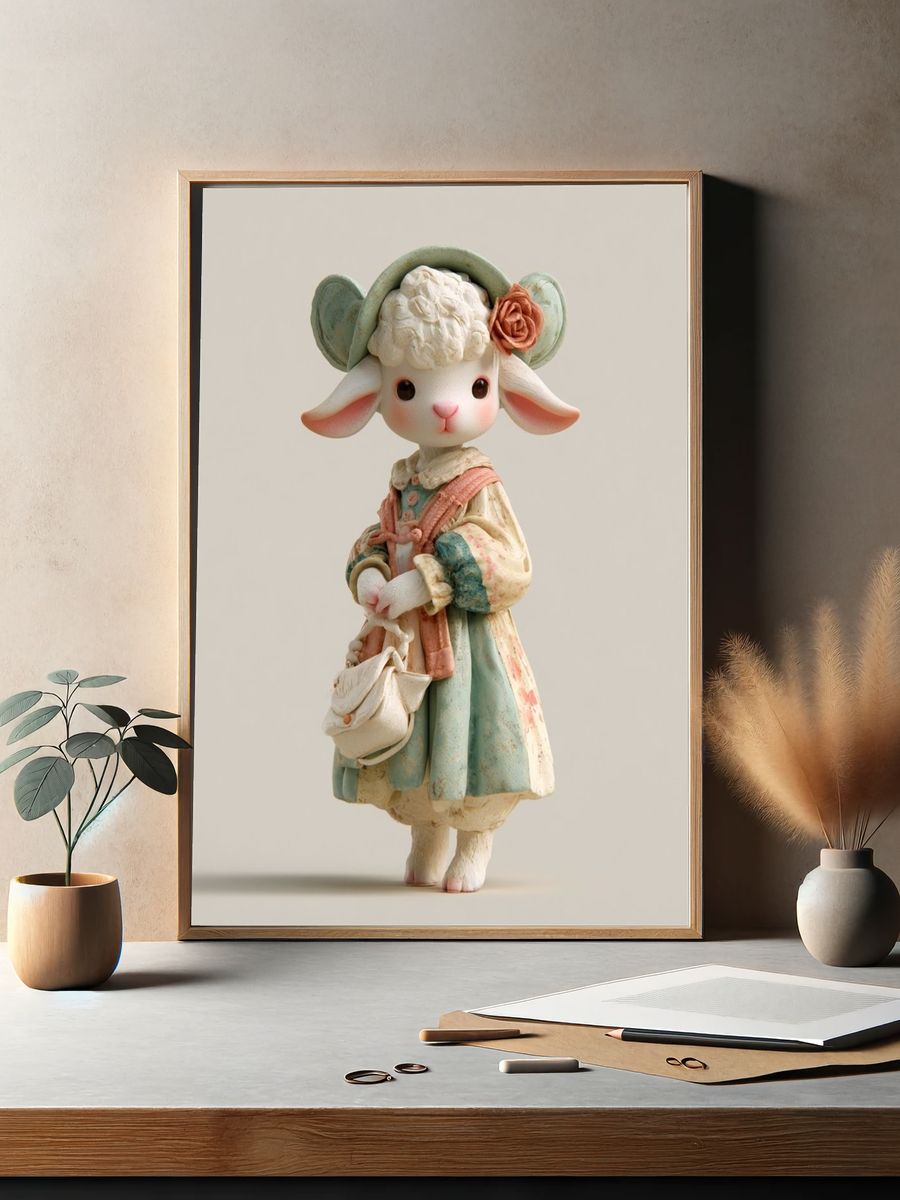 Pastel Lamb Figurine Illustration Poster. — room view 2