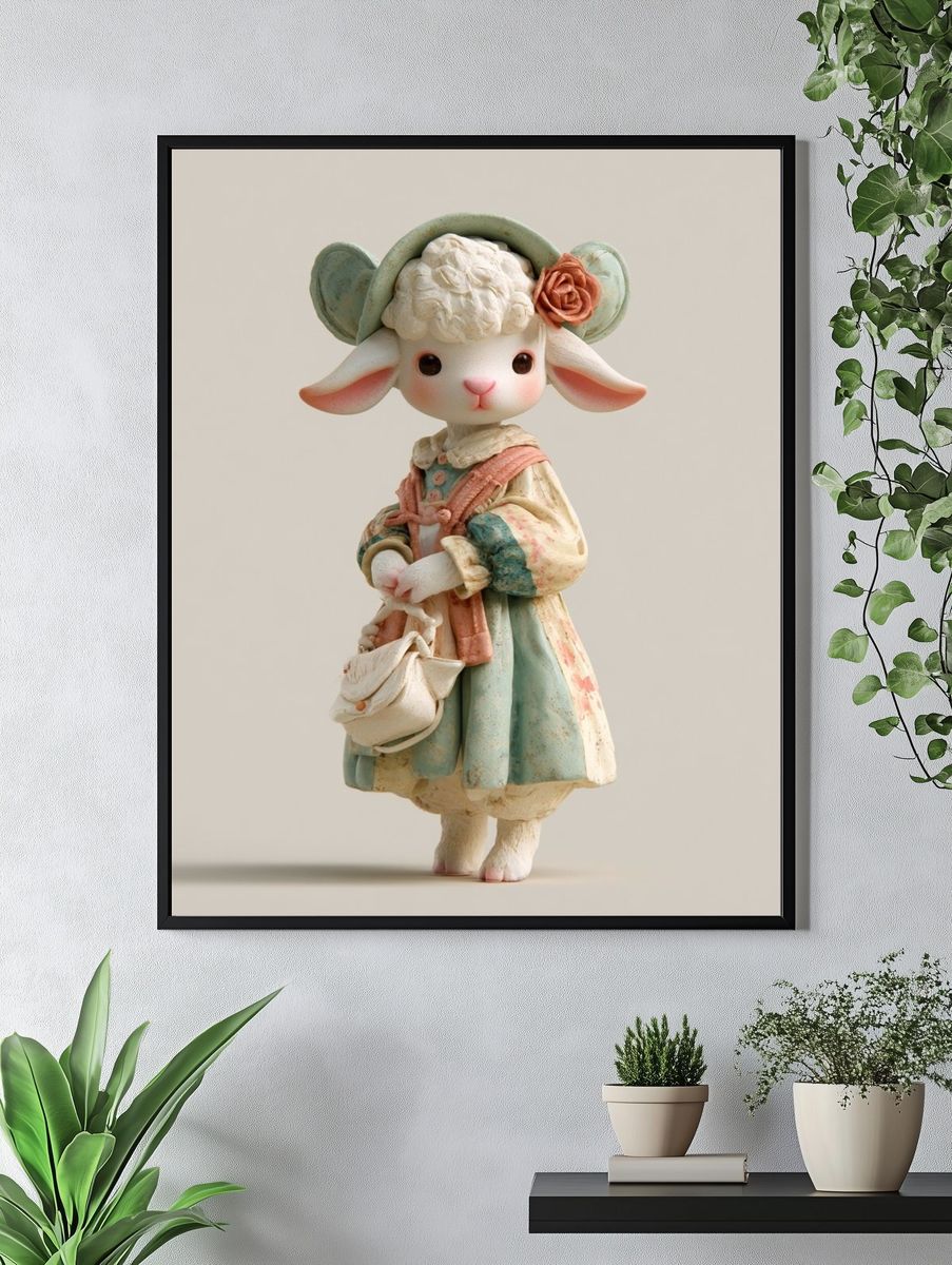 Pastel Lamb Figurine Illustration Poster. — room view 4