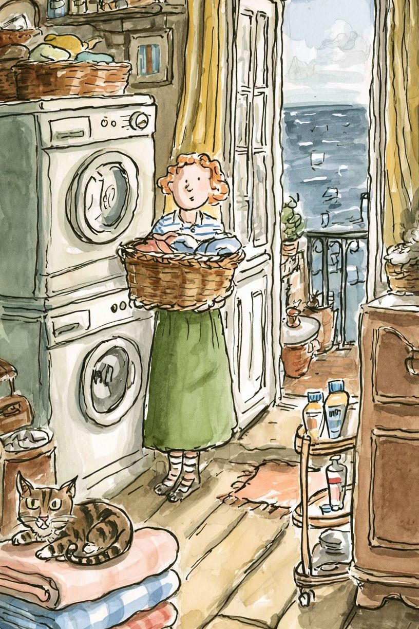 Laundry Room Cat Illustration Poster. poster detail