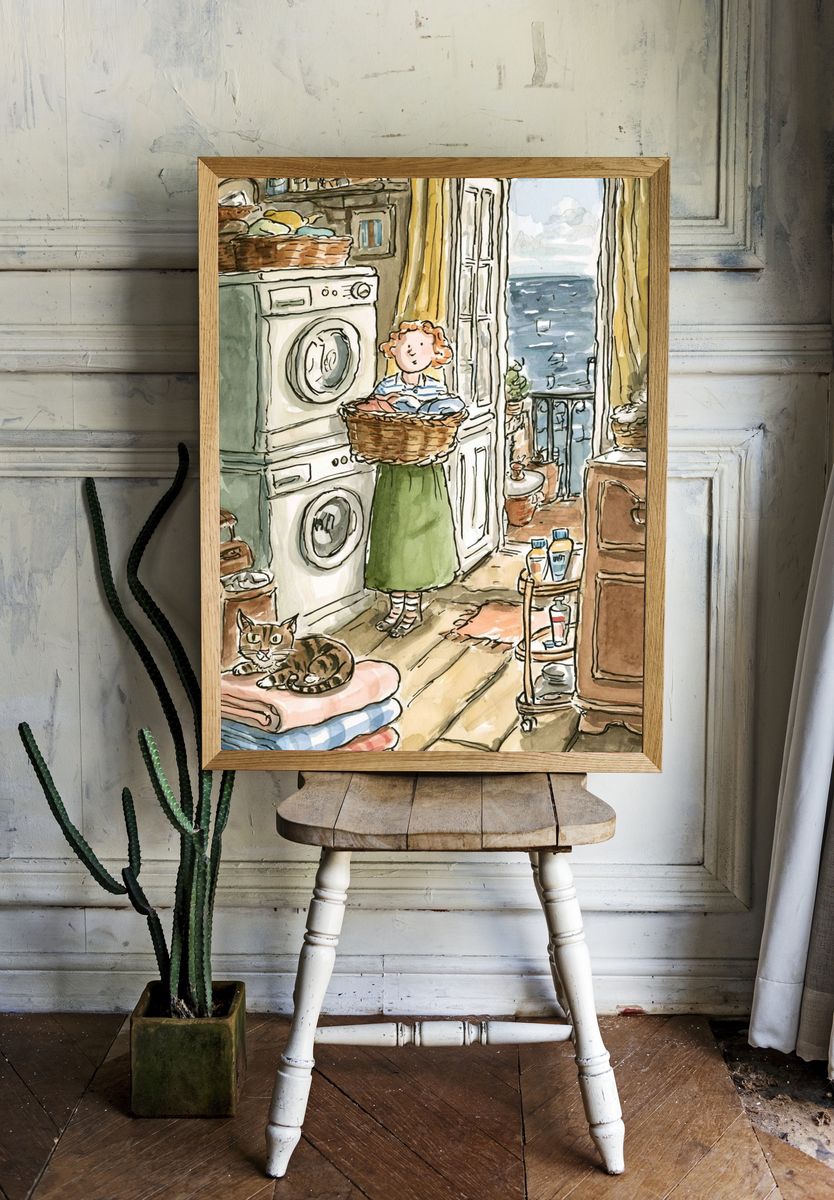 Laundry Room Cat Illustration Poster. room preview