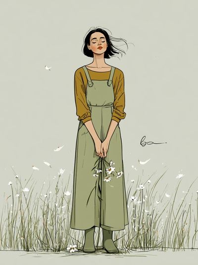 Girl in Meadow Illustration Poster.