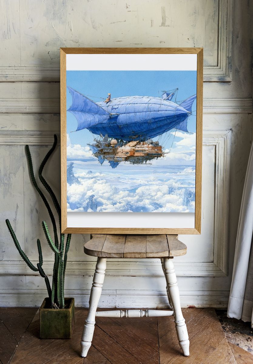 Sky Airship Fantasy Illustration Poster. room preview