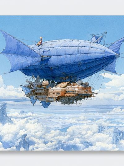 Sky Airship Fantasy Illustration Poster.