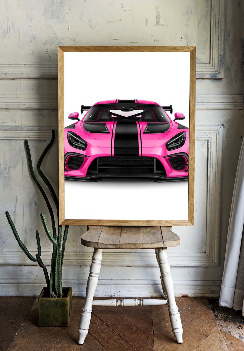Pink Supercar Front View Poster. — room view 1