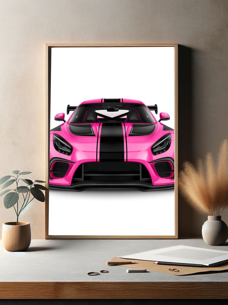 Pink Supercar Front View Poster. — room view 2