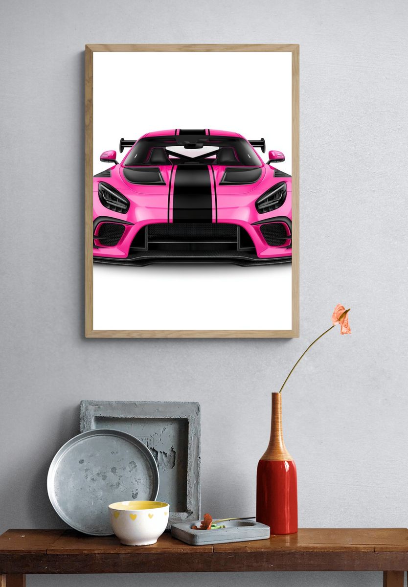 Pink Supercar Front View Poster. — room view 3